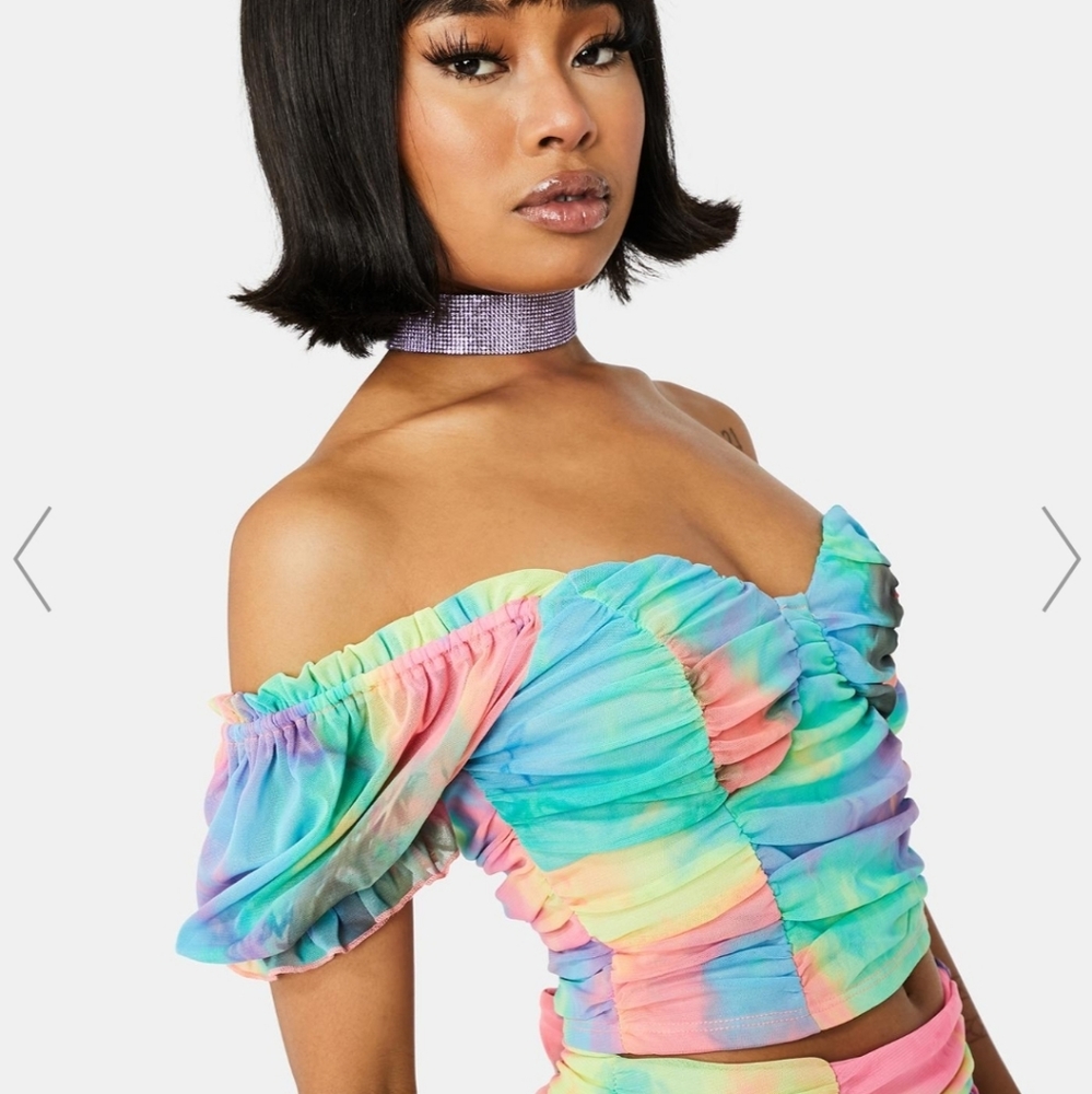 BRAND NEW Dolls Kill Neon Tye Dye Ruched Top